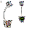 NB06S - 316L Stainless Steel Heart Prong Setting Zircon  Banana Belly Navel Ring (PACK OF 6) image
