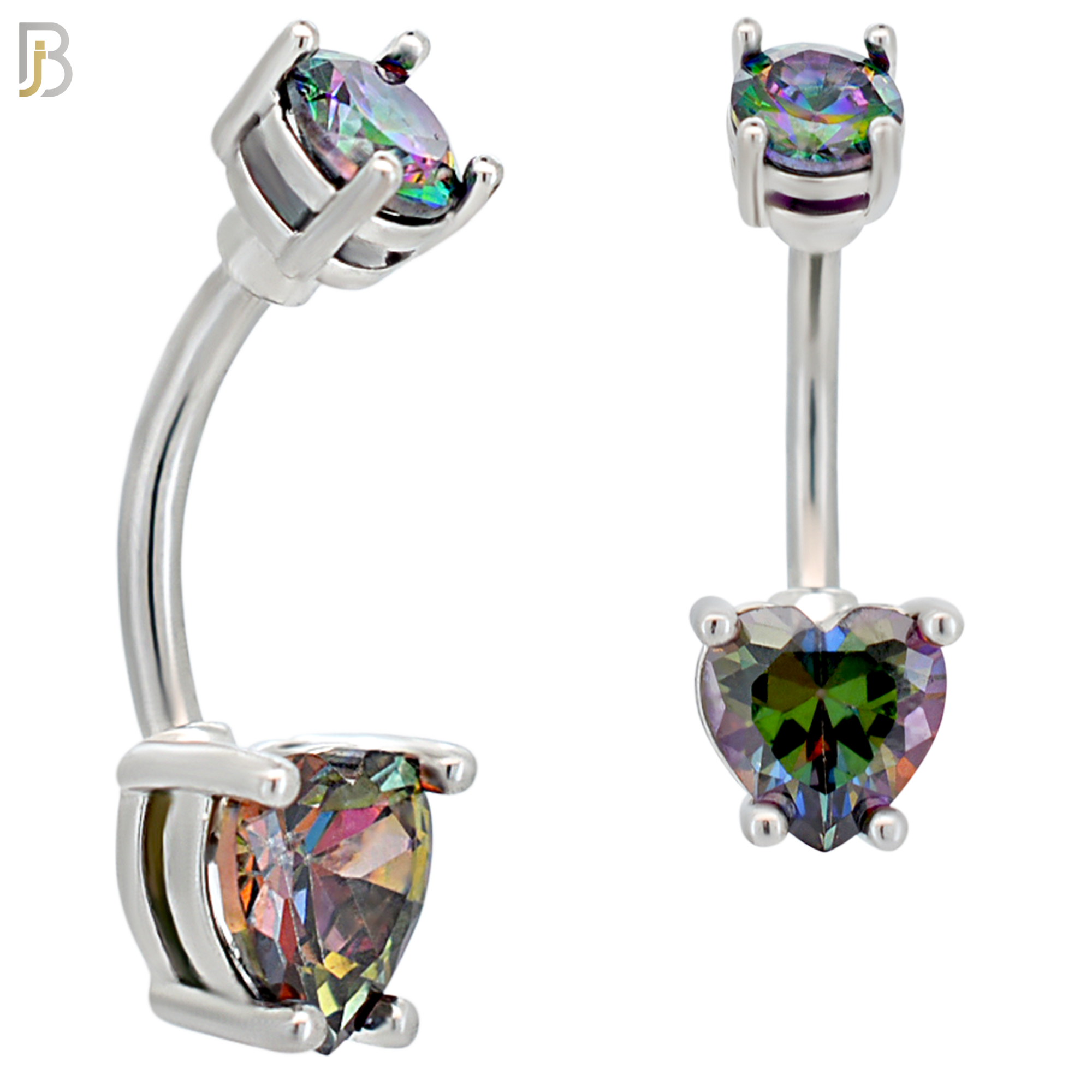 NB06S - 316L Stainless Steel Heart Prong Setting Zircon  Banana Belly Navel Ring (PACK OF 6) image