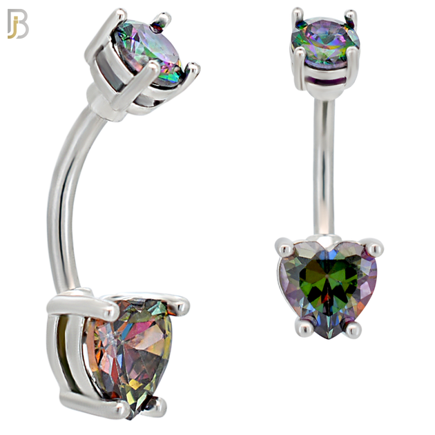 NB06S - 316L Stainless Steel Heart Prong Setting Zircon  Banana Belly Navel Ring (PACK OF 6) image