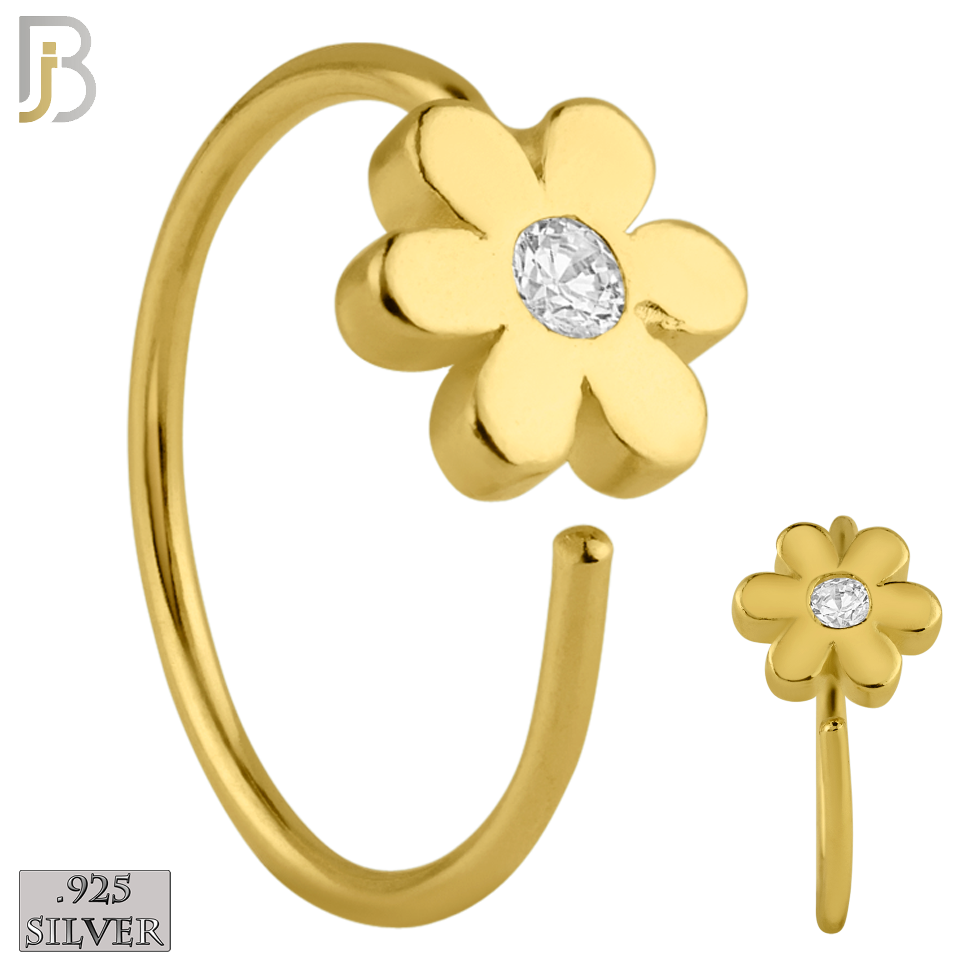 925-CT07 - 925 Sterling Silver 22g Thickness Flower with CZ Hoops Piercing (PACK OF 6) image 1