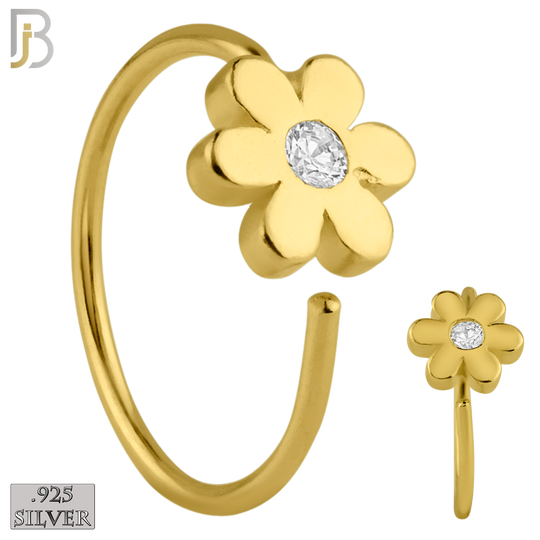 925-CT07 - 925 Sterling Silver 22g Thickness Flower with CZ Hoops Piercing (PACK OF 6) image 1