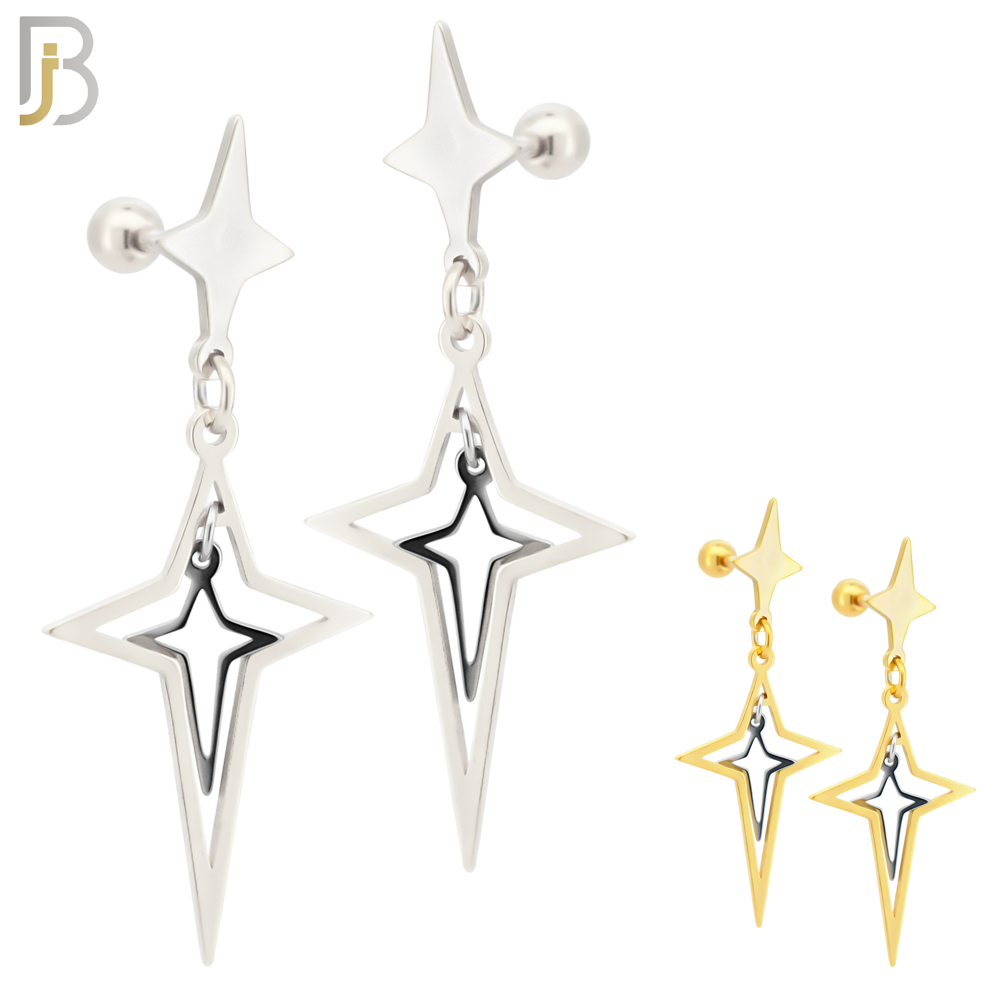 ES44 - 316L Stainless Steel Dangling Spike Cross Hollow with 4mm Screw Ball image 0