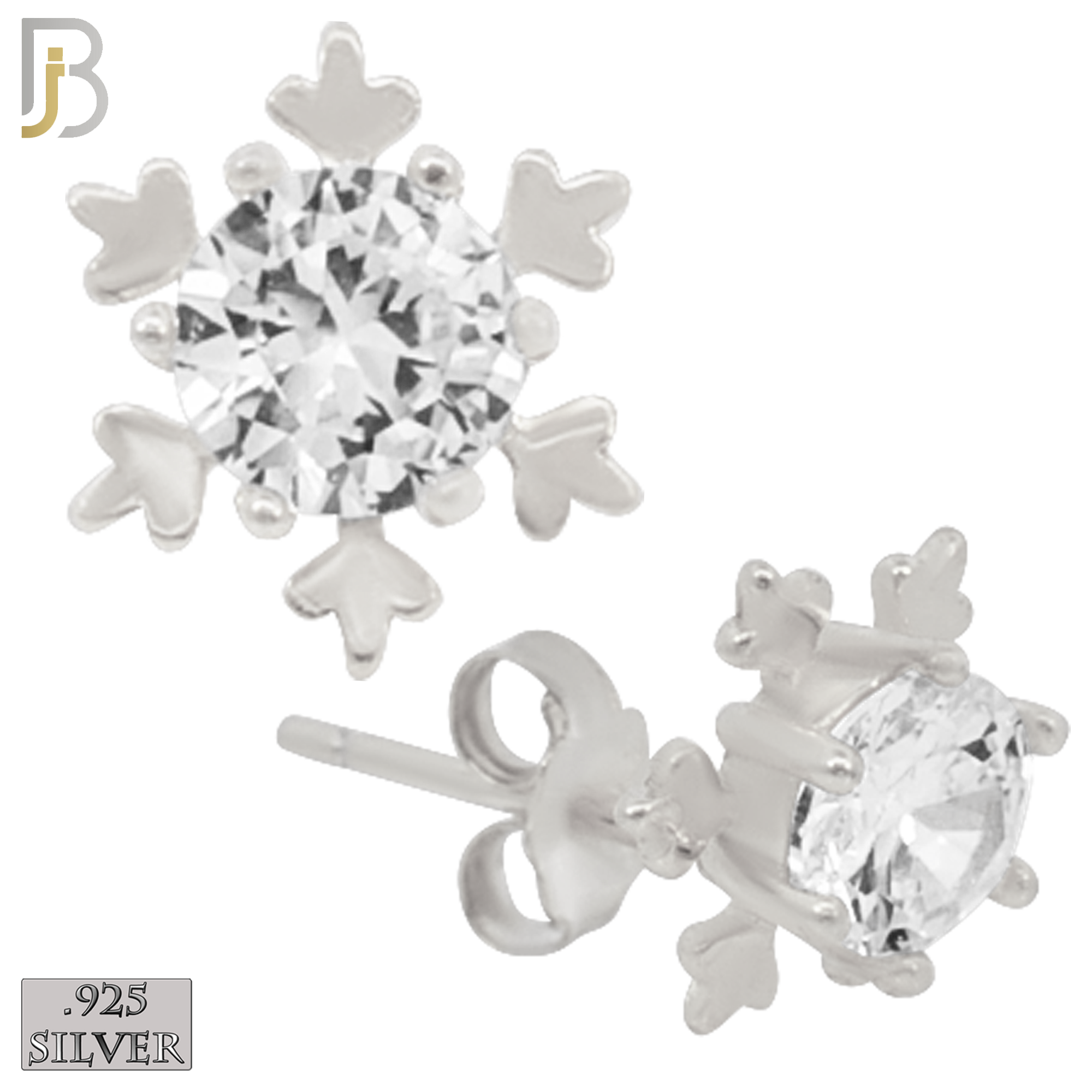 925-ES227 – .925 Sterling Silver Snowflake Design Earring Stud with Zircon image 1