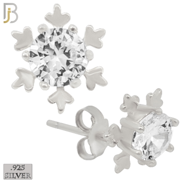 925-ES227 – .925 Sterling Silver Snowflake Design Earring Stud with Zircon image 1