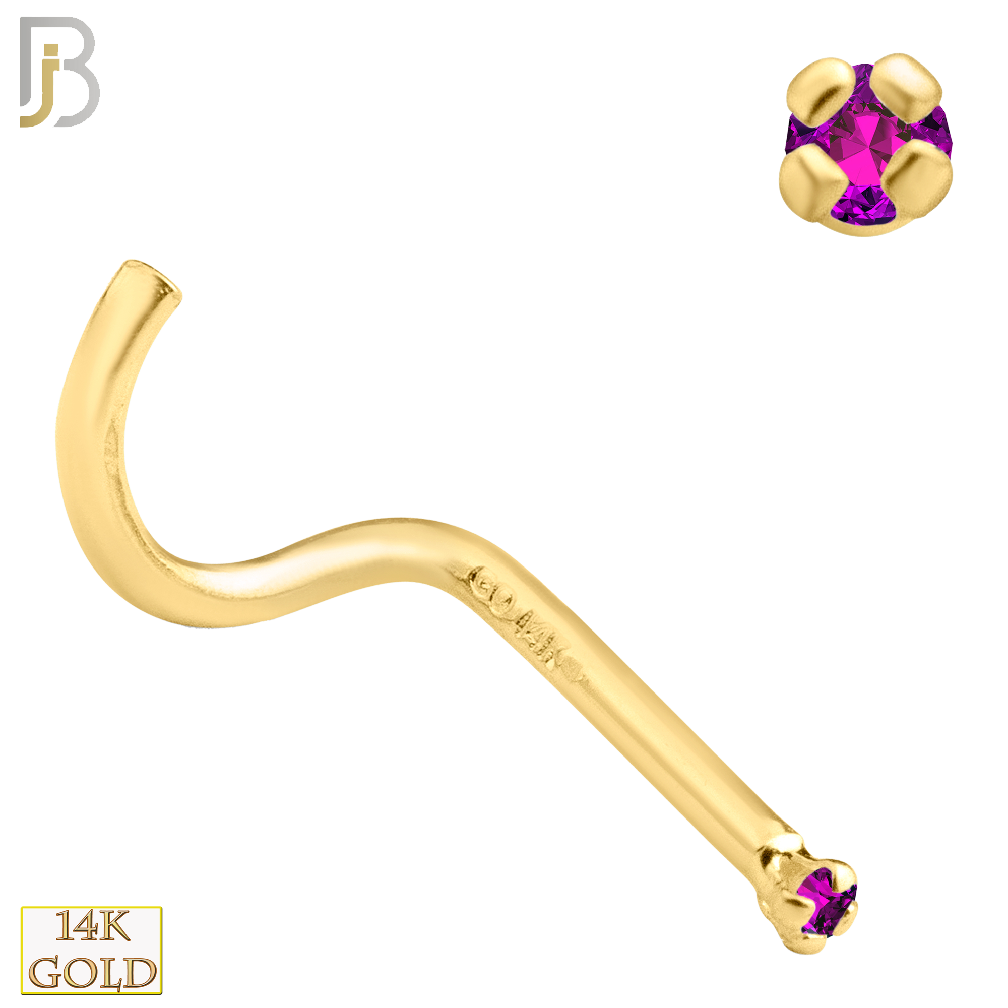 14-NR03YBR-20 - 20g-14k Yellow Gold Nose Screw with Burmese Ruby in Prong Setting image 1