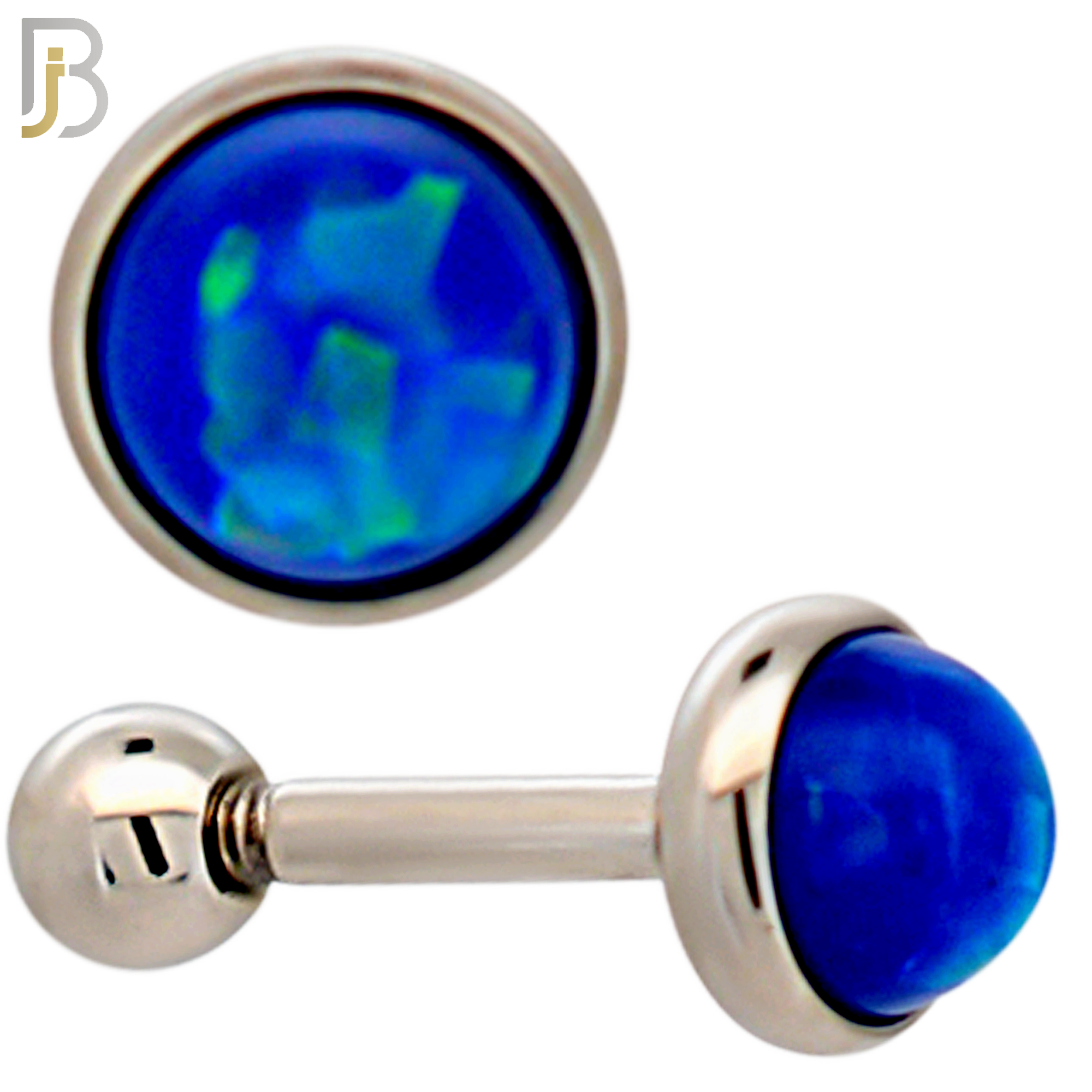TB120SB - 316L Stainless Steel Opal Blue Bezel Tragus/Cartilage Barbell (Pack of 6) image 3