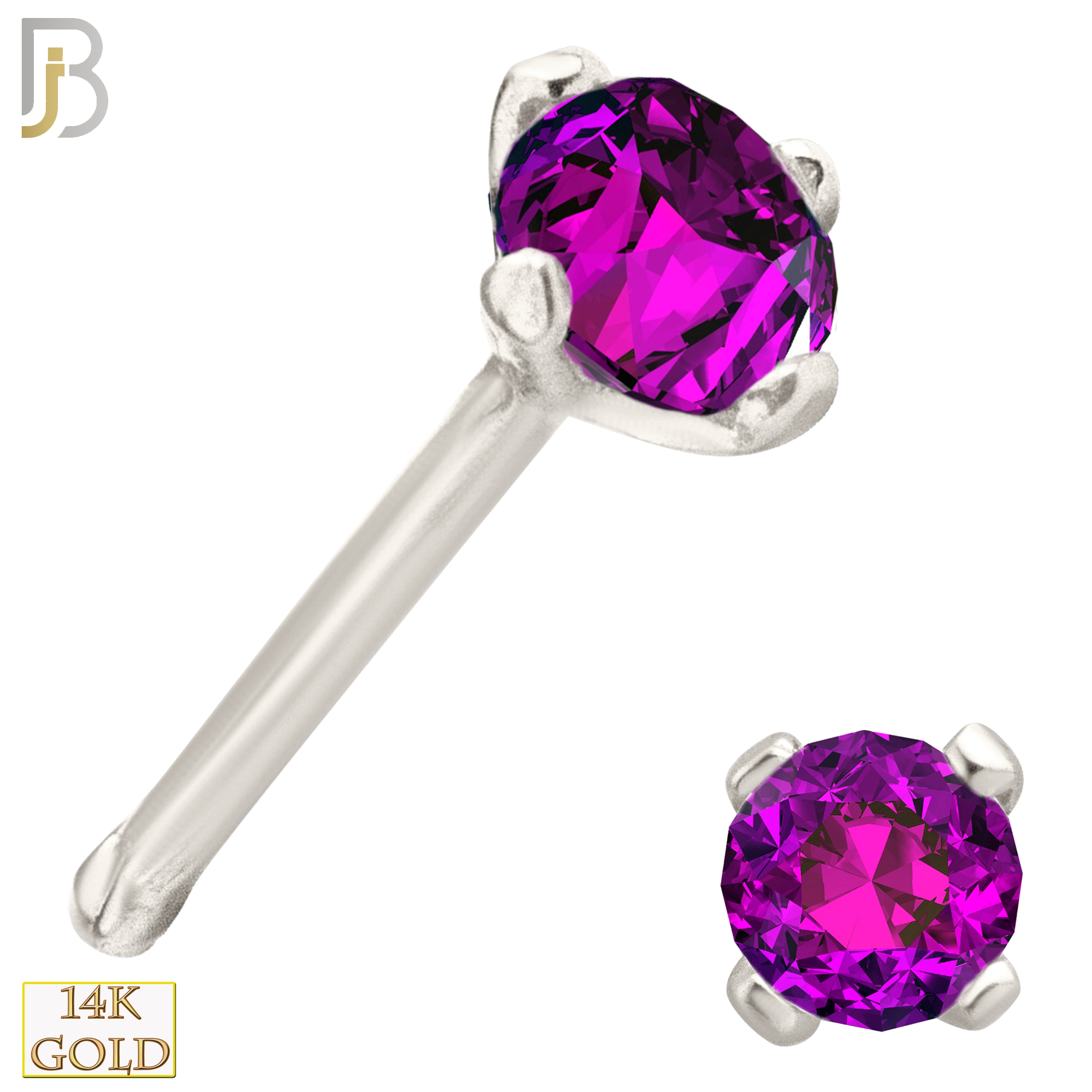 14-NR01CWR - 20g 14k White Gold Nose Bone with Ruby Colored CZ - 2mm image
