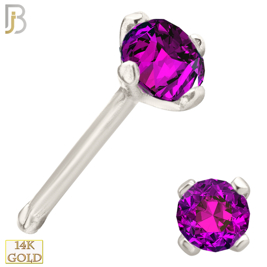 14-NR01CWR - 20g 14k White Gold Nose Bone with Ruby Colored CZ - 2mm image