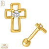 14-TB34 - 14k Solid Gold Hollow Cross with Single CZ Tragus Barbell Cartilage Piercing Screw Ball image 0