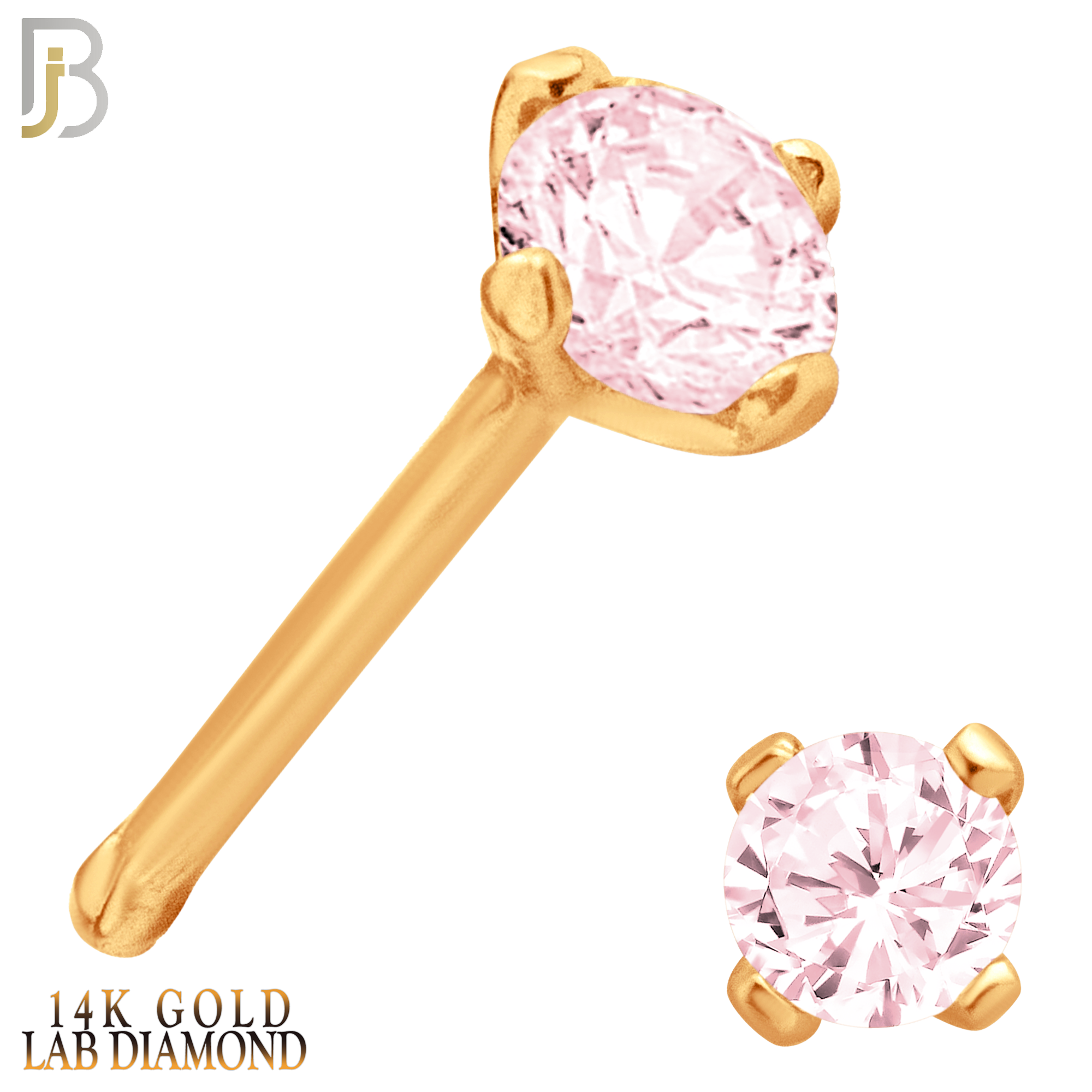 14-NR01LRP -  14k Rose Gold Nose Bone with Pink Lab Diamond in Prong Setting image 0