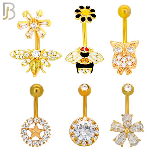 PK-NB40 - 316L Surgical Steel Different Designs Banana Navel 14g 10mm Length Pack of 24 image 2