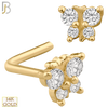 14-NR34L- 14k Solid Gold Butterfly Design with CZ L Shaped Nose Ring - Yellow Gold image