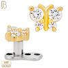 14-G23-DM14 - 14k Titanium Anchor and 14k Gold Top Butterfly with Cubic Zirconia Dermal - Internally Threaded image 0