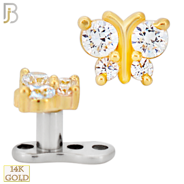 14-G23-DM14 - 14k Titanium Anchor and 14k Gold Top Butterfly with Cubic Zirconia Dermal - Internally Threaded image 0