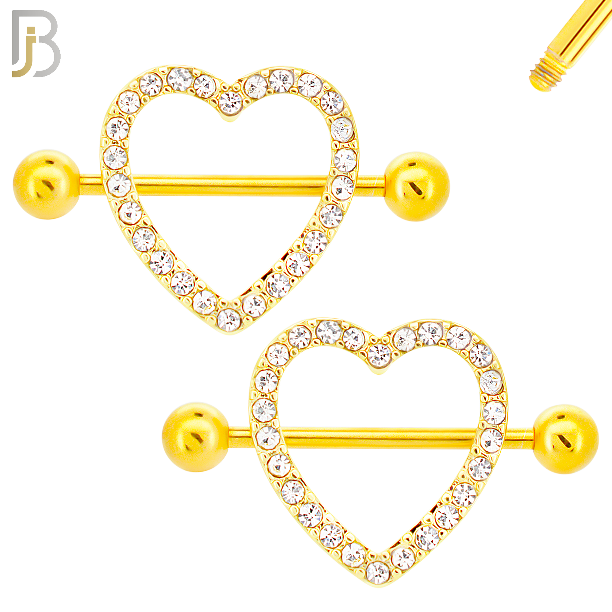 NP21 - 316L Surgical Steel Screw Shield Barbell with Heart Design Zircon Pair image 2