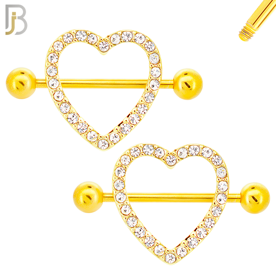NP21 - 316L Surgical Steel Screw Shield Barbell with Heart Design Zircon Pair image 2