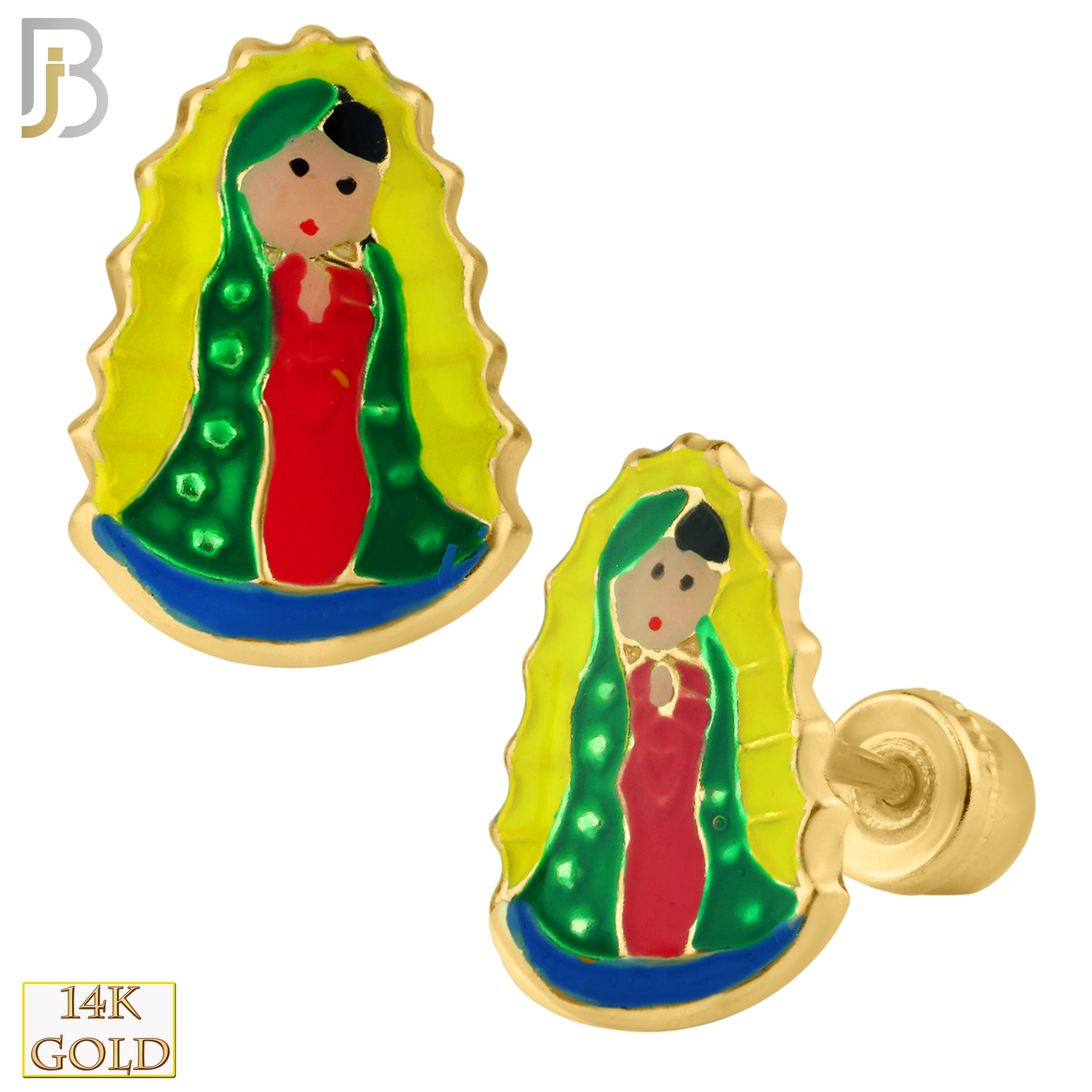 14-ES66Y - 14k Yellow Gold Virgen Esmalte Plus Design Screw Back Stud Earrings image 0