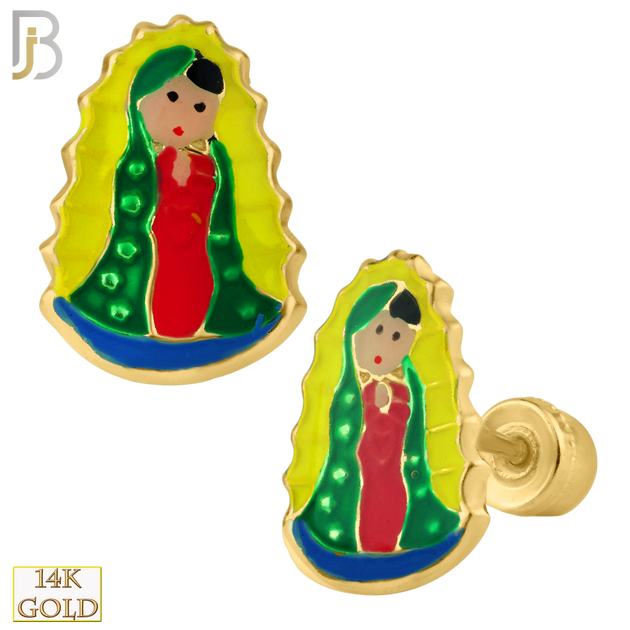 14-ES66Y - 14k Yellow Gold Virgen Esmalte Plus Design Screw Back Stud Earrings image 0