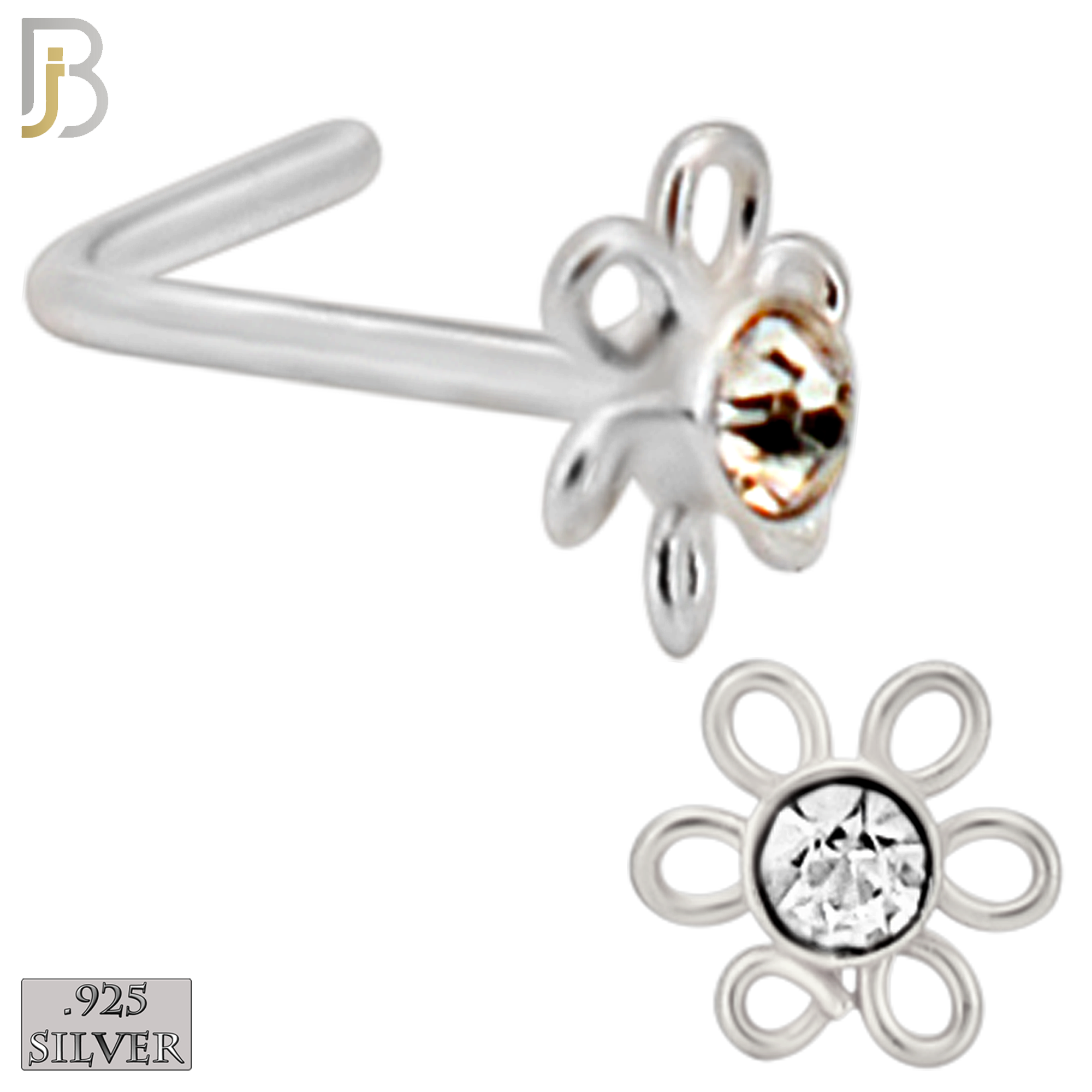 925-PK-NR08LS - 120 pcs, 925 Sterling Silver Nose Studs L Shape, 22g Thickness, Assorted Shape Design Tops Packages image 9