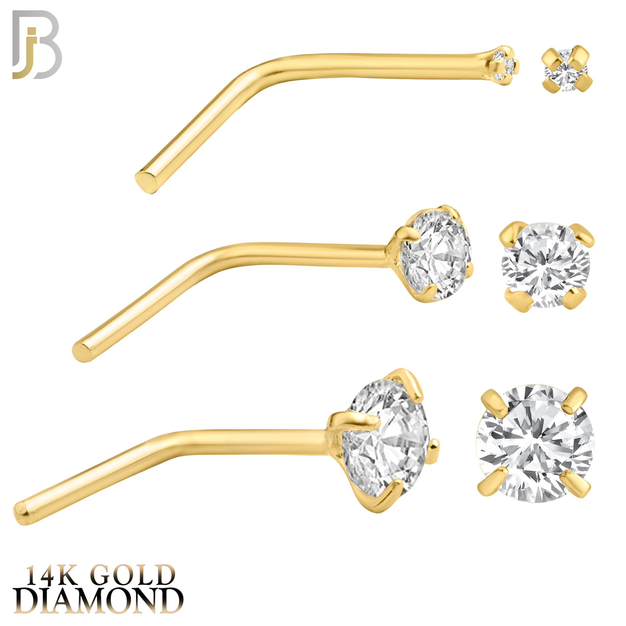 14-NR10DY - 22g Thickness 14k Solid Yellow Gold Prong Setting  Round Si1 Diamond L-Shape image 0