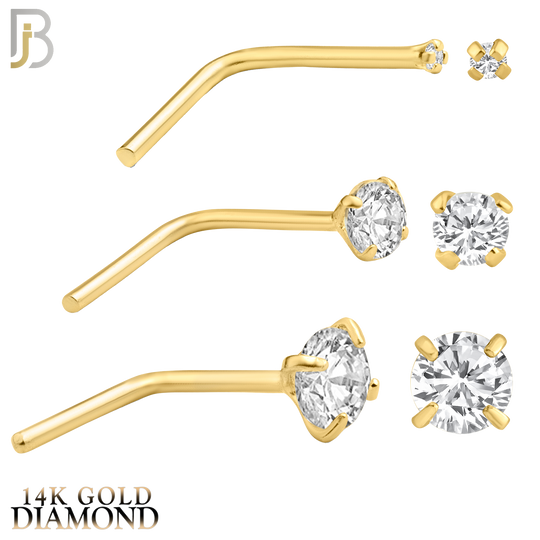 14-NR10DY - 22g Thickness 14k Solid Yellow Gold Prong Setting  Round Si1 Diamond L-Shape image 0
