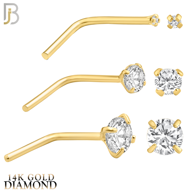 14-NR10DY - 22g Thickness 14k Solid Yellow Gold Prong Setting  Round Si1 Diamond L-Shape image 0