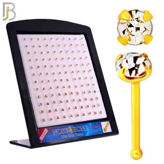 925-PK-NR01Y-3C2 - Mixed of 2mm, 2.5mm, 3mm 22g Thickness 18KT Gold Plated  925 Sterling Silver Nose Bones, Prong Set Packages Pack of 120 image 0