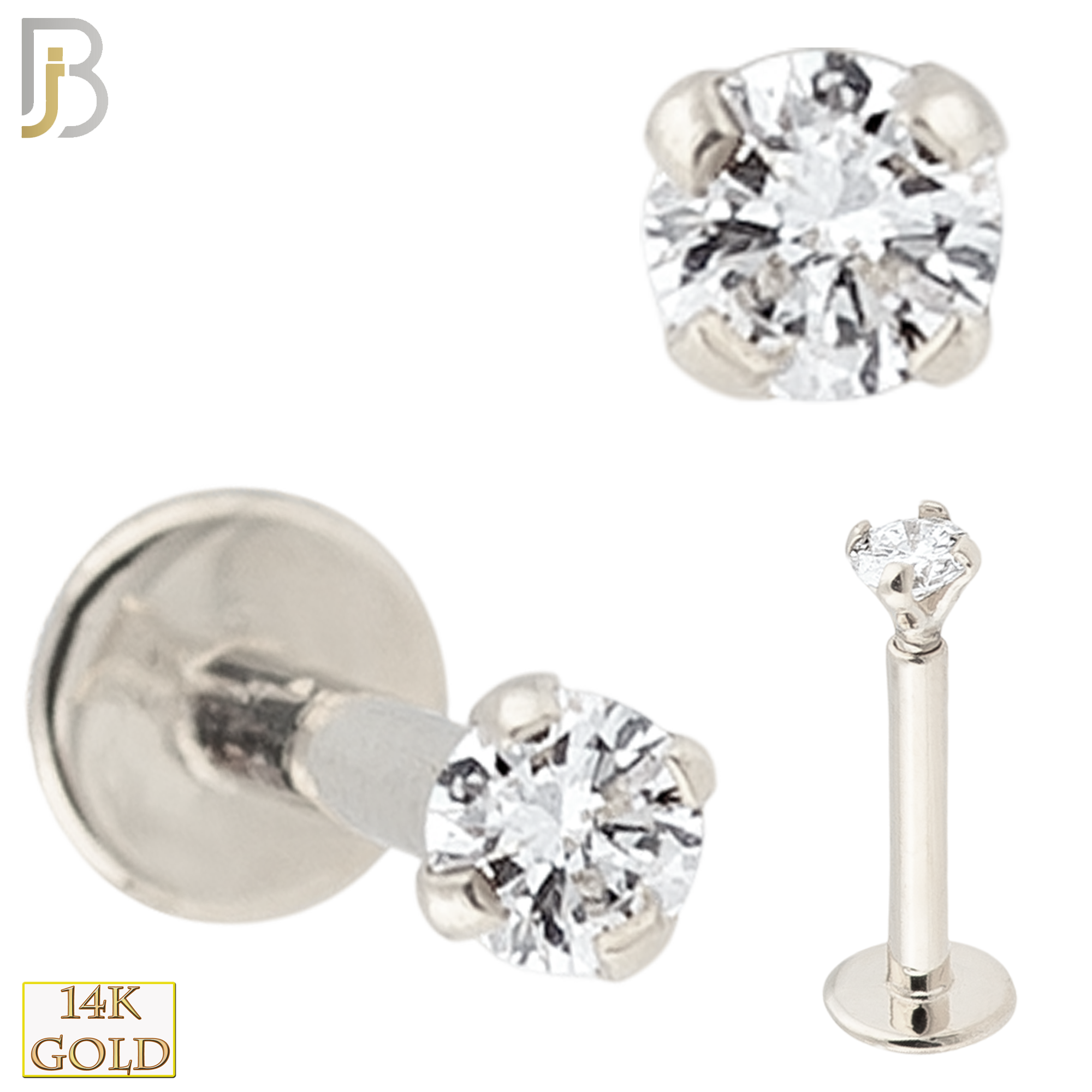 14-LB13 - 14k Solid Gold Star with Zircon Internally Threaded Labret image 1