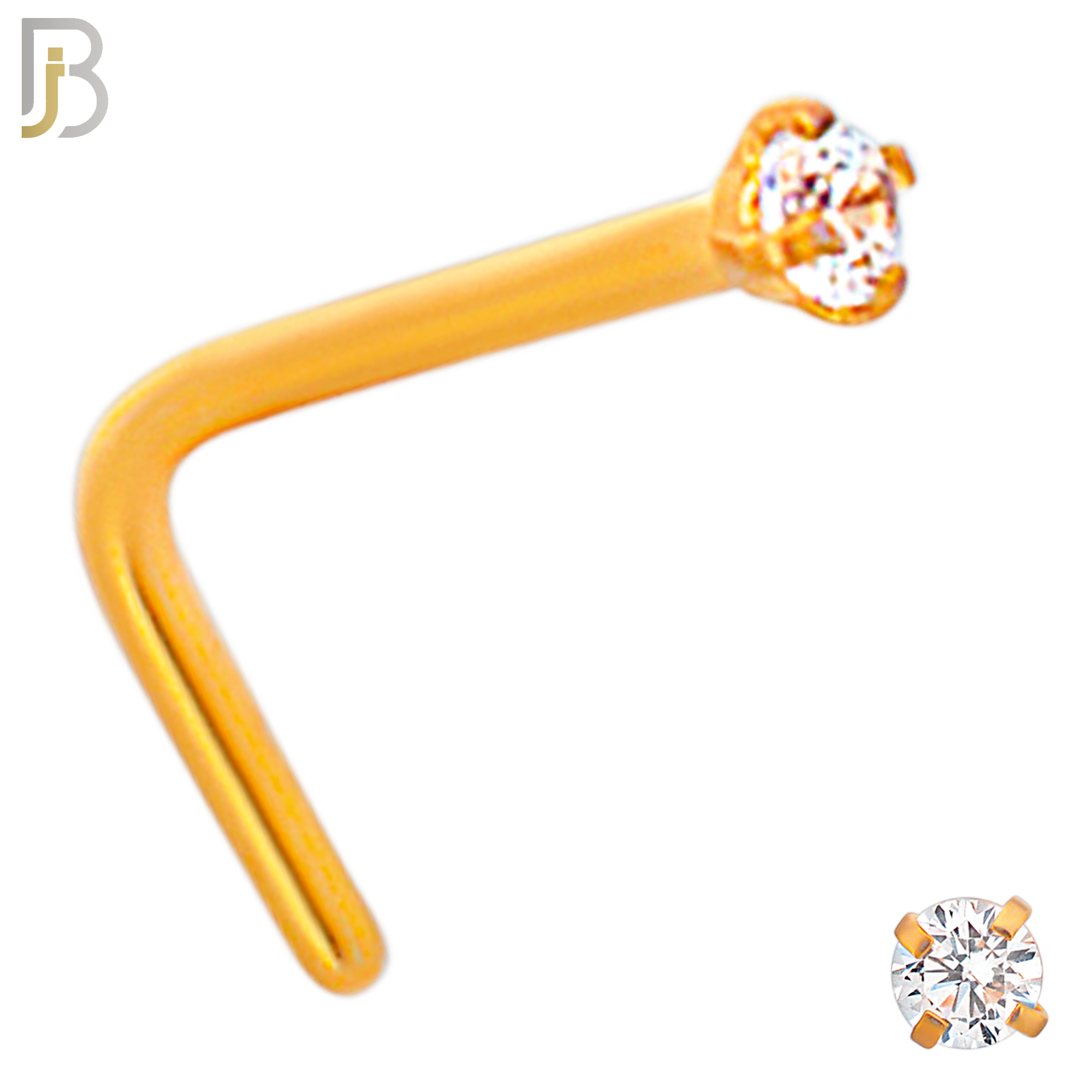 NR10R - 316L Surgical Steel Rose Gold Plated Nose L-Shape Prong Set Zircon Round Nose Ring (PACK OF 6) image 1