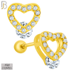 925-ES206 - Screw Ball Back - .925 Sterling Silver Heart Design Earring Stud with Clear Zircon image 2