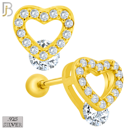 925-ES206 - Screw Ball Back - .925 Sterling Silver Heart Design Earring Stud with Clear Zircon image 2