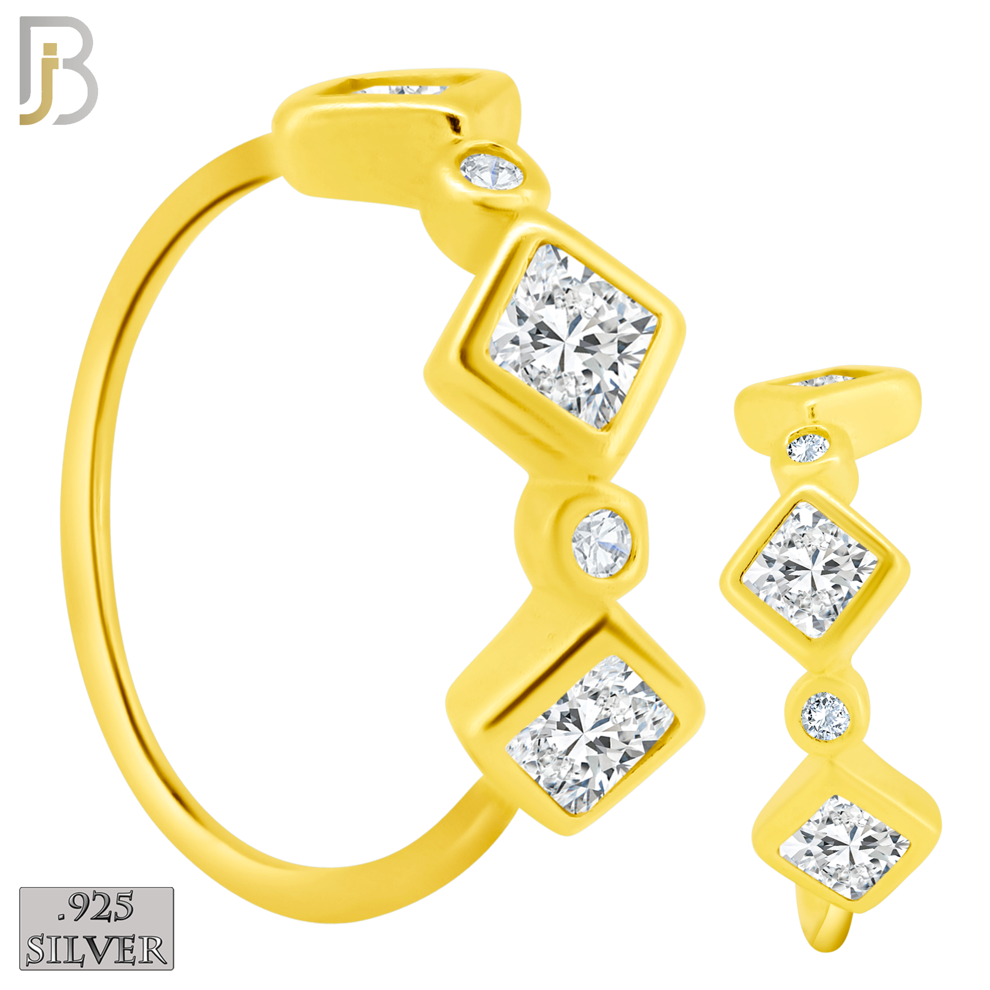 925-CT104 - 925 Sterling Silver Alternating Square and Round Zircons in Bezel Settings Twist to Open Hoops (Pack of 6) image 1