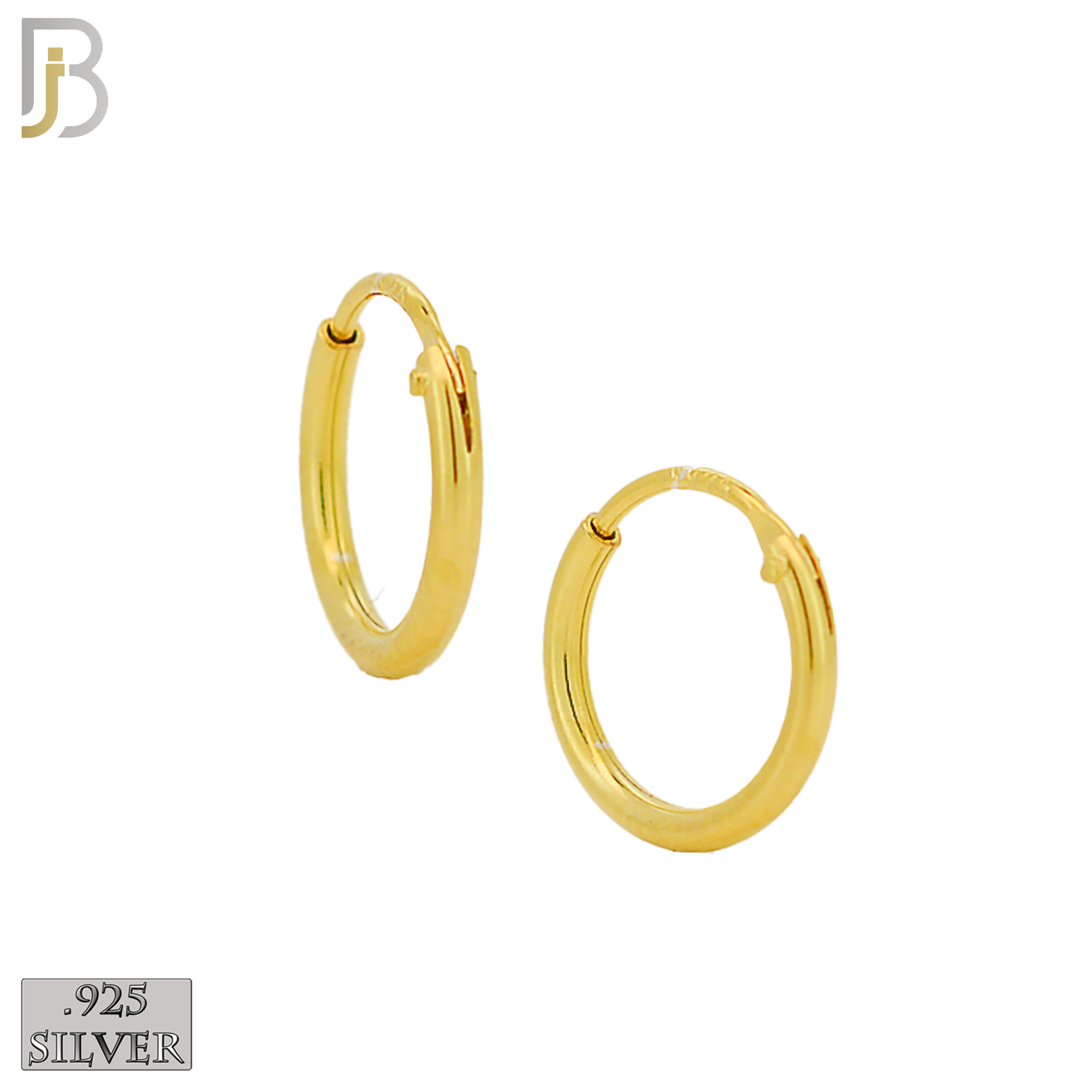 925-ES310G - .925 Sterling Silver in Gold Plating Plain Hoop Earrings - 14mm image
