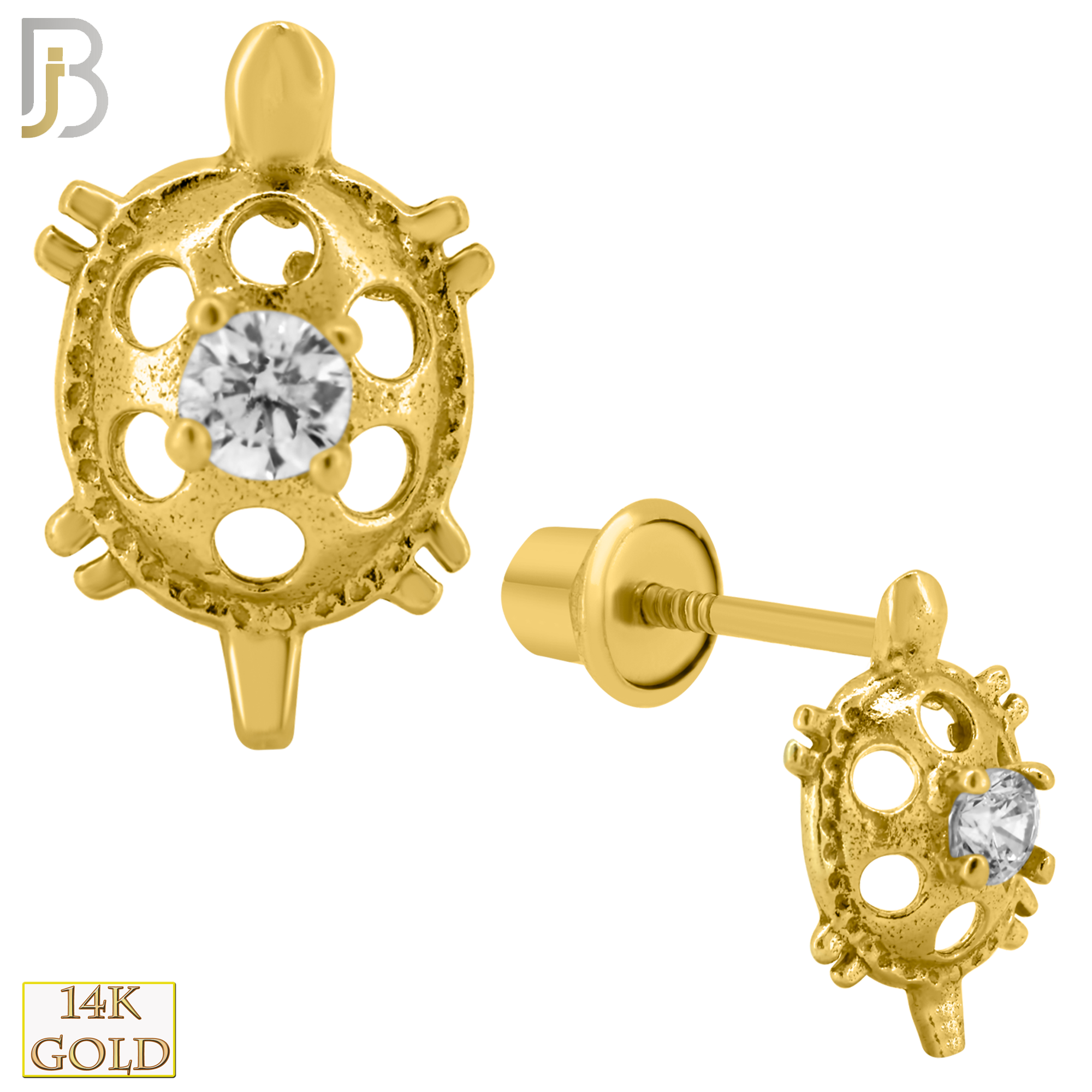 14-ES213 - 14k Solid Gold Turtle Design Earring Stud with Clear Zircon image 0