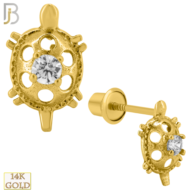 14-ES213 - 14k Solid Gold Turtle Design Earring Stud with Clear Zircon image 0