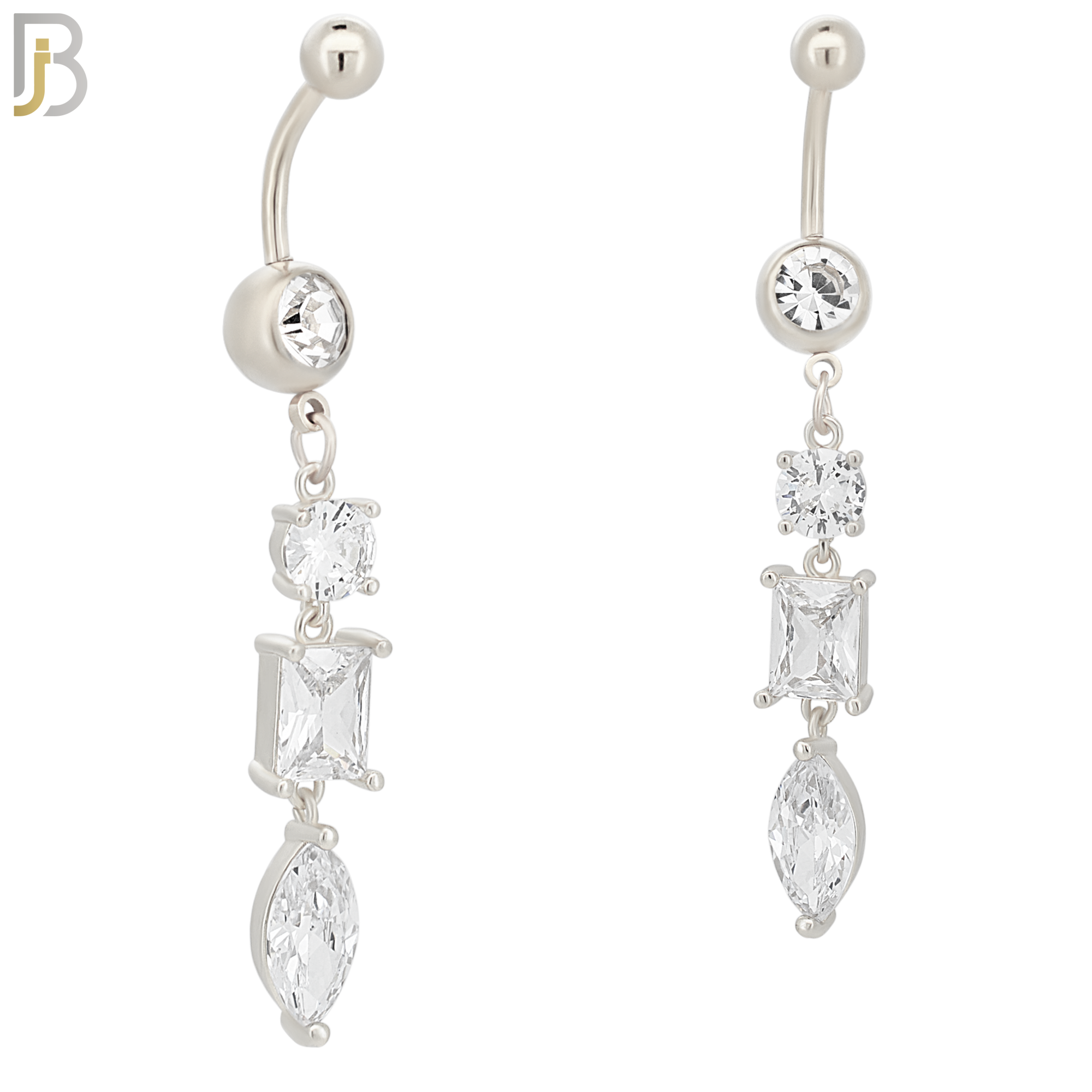 N060 - 316L Stainless Steel Dangling 3 Shapes, Round, Rectangle, Oval Design Belly Ring with 5mm Screw Ball Top image 1