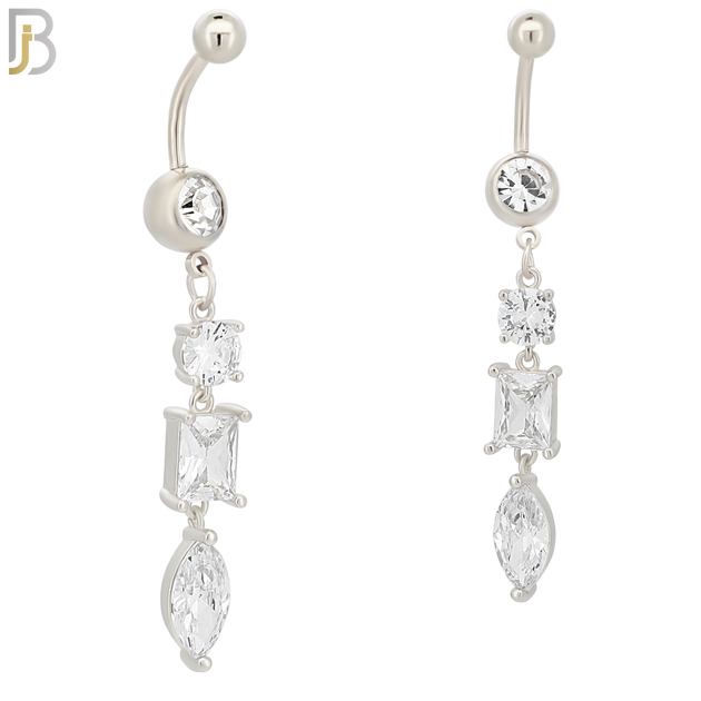 N060 - 316L Stainless Steel Dangling 3 Shapes, Round, Rectangle, Oval Design Belly Ring with 5mm Screw Ball Top image 1