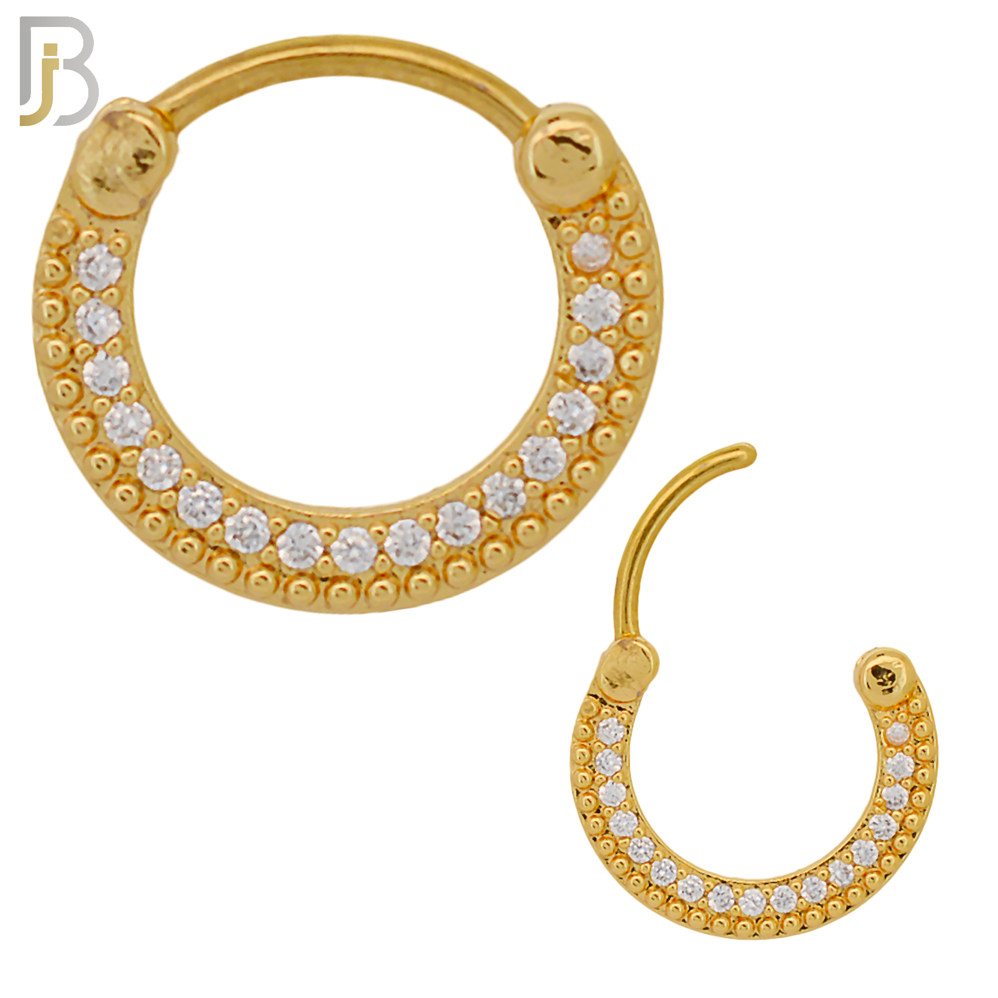 CT77 - 316 Surgical Steel Beads and Zircon Rows Nose Clicker for Septum Piercing (PACK OF 6) image 1