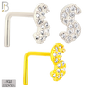 925-NR109LGSC- 925 Sterling Silver Dollar Sign L Shape Nose Ring (Pack of 6) - Rhodium Plated and Yellow Gold Plated image