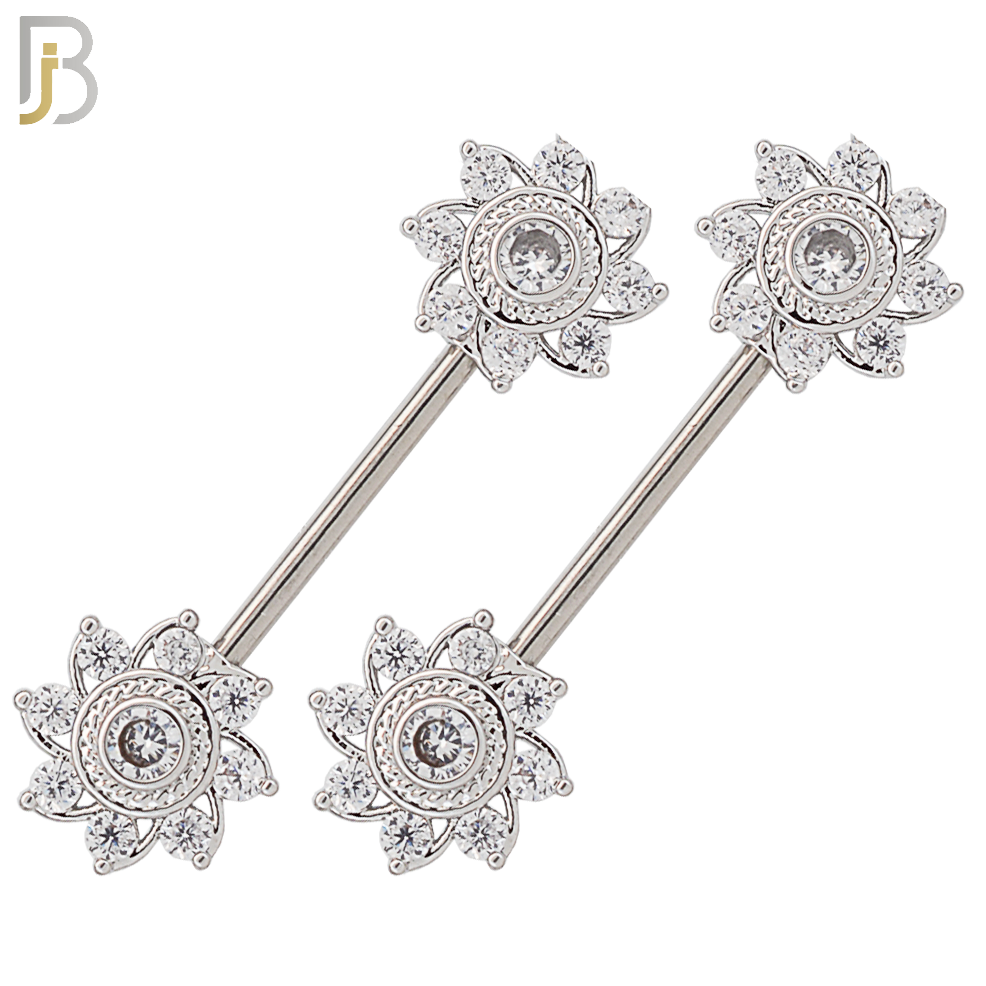 NP51 - 316L Surgical Steel Flower Design with Multi Zircon Nipple Rings Pair image 0