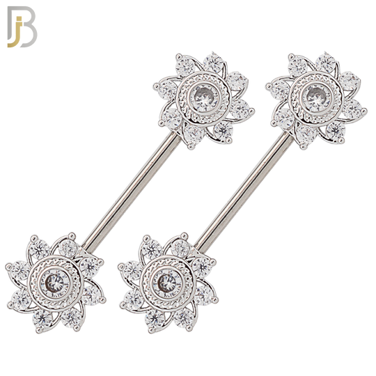 NP51 - 316L Surgical Steel Flower Design with Multi Zircon Nipple Rings Pair image 0