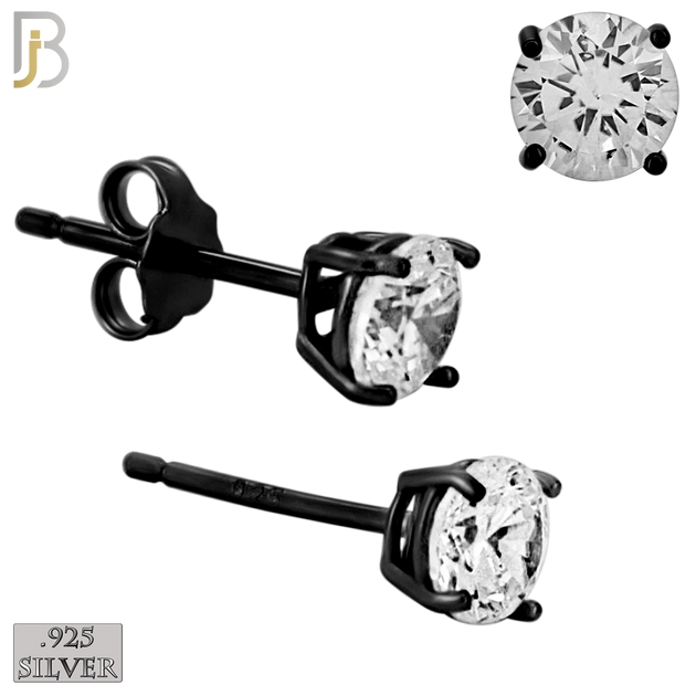 925-ES71-KC - .925 Sterling Silver Black Plated Earring Stud Casting Round Prong Setting Clear Zircon image 4