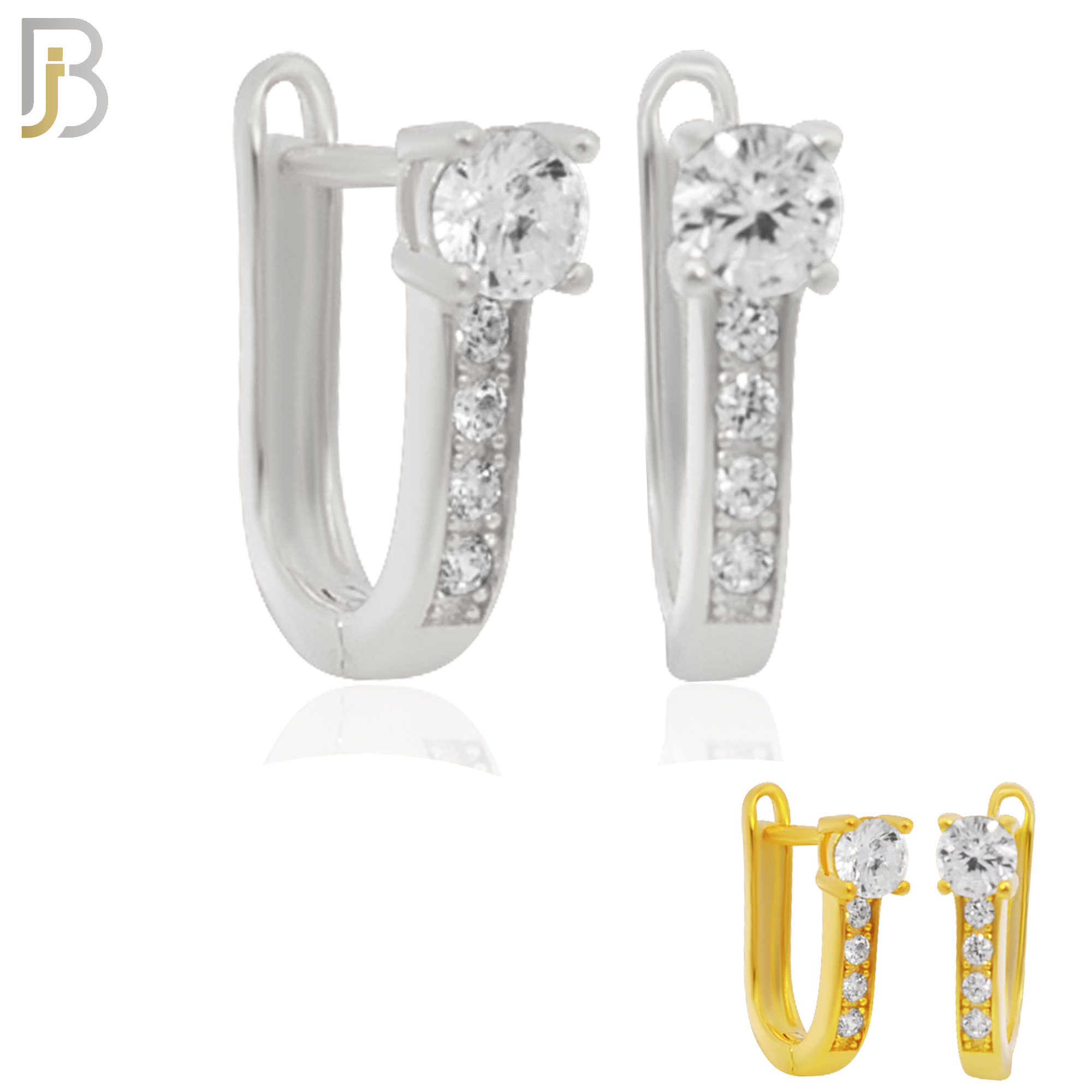 925-ES260 - .925 Sterling Silver Oval Hoops with Round Prong Zircon In top Design Earrings Clip on Lock image 0
