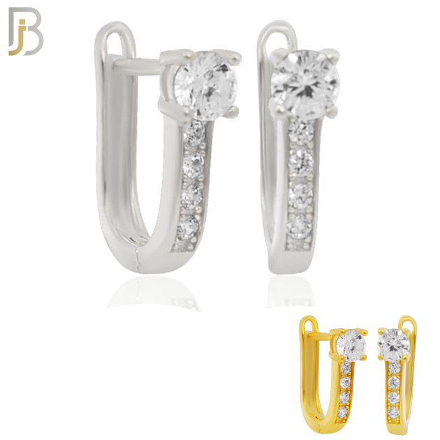 925-ES260 - .925 Sterling Silver Oval Hoops with Round Prong Zircon In top Design Earrings Clip on Lock image 0