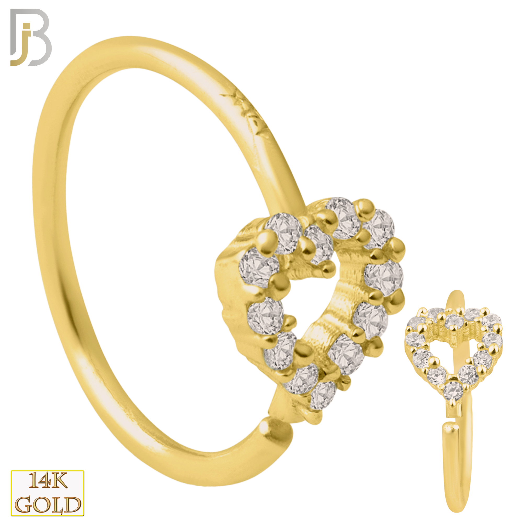 14-CT38 - 14k Solid Gold Hollow Heart with Multi CZ Around Hoop Piercing image 0