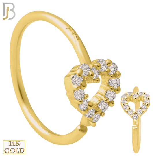 14-CT38 - 14k Solid Gold Hollow Heart with Multi CZ Around Hoop Piercing image 0