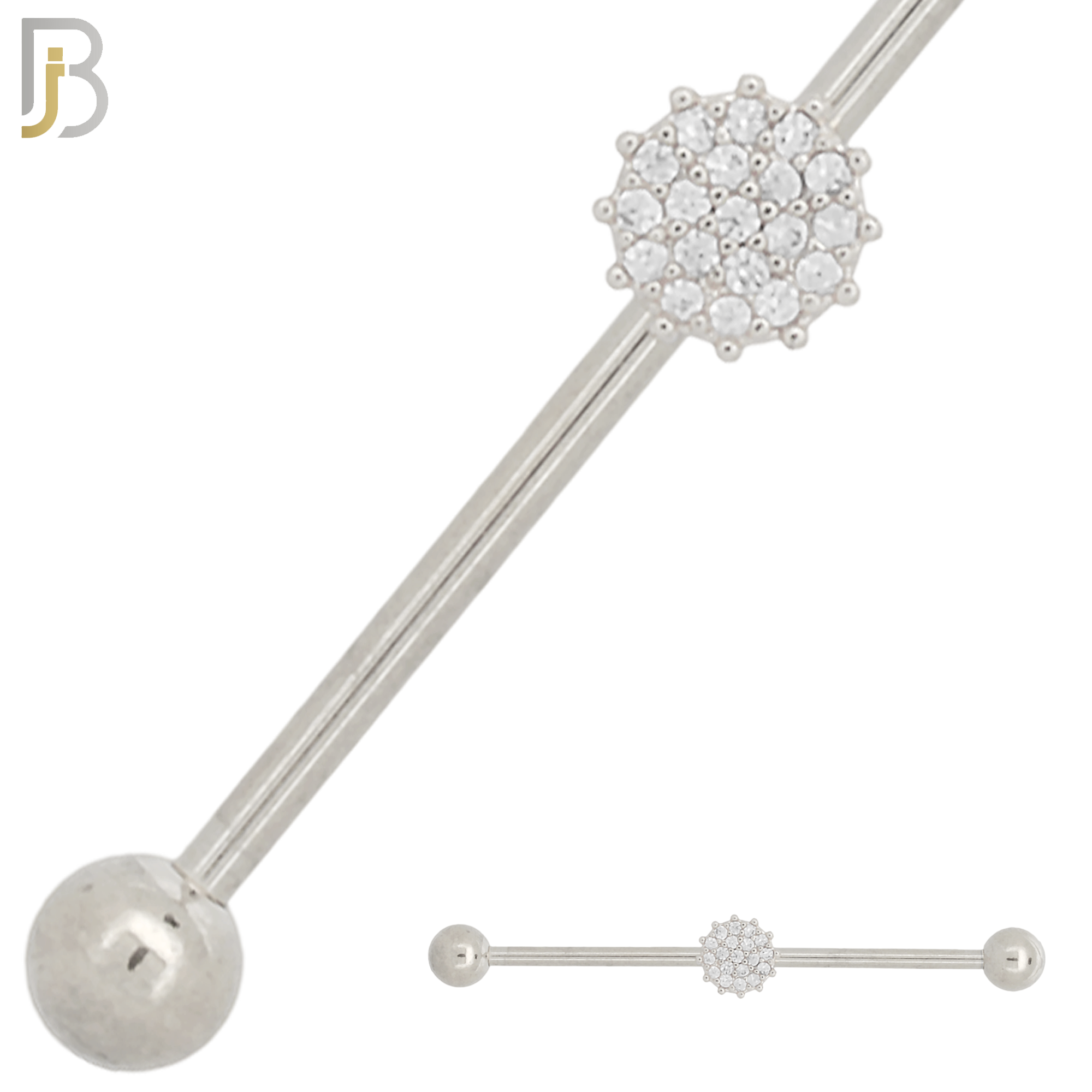 BB30 - 316L Surgical Steel Screw Bar with Brass Flower with Multi CZ Design Barbell Industrial (PACK OF 6)) image 0
