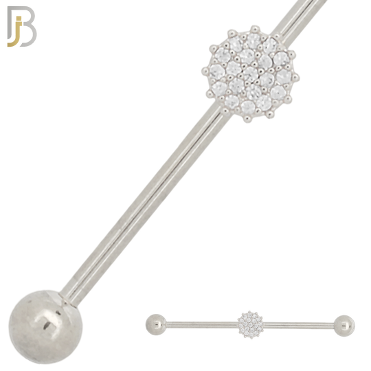 BB30 - 316L Surgical Steel Screw Bar with Brass Flower with Multi CZ Design Barbell Industrial (PACK OF 6)) image 0