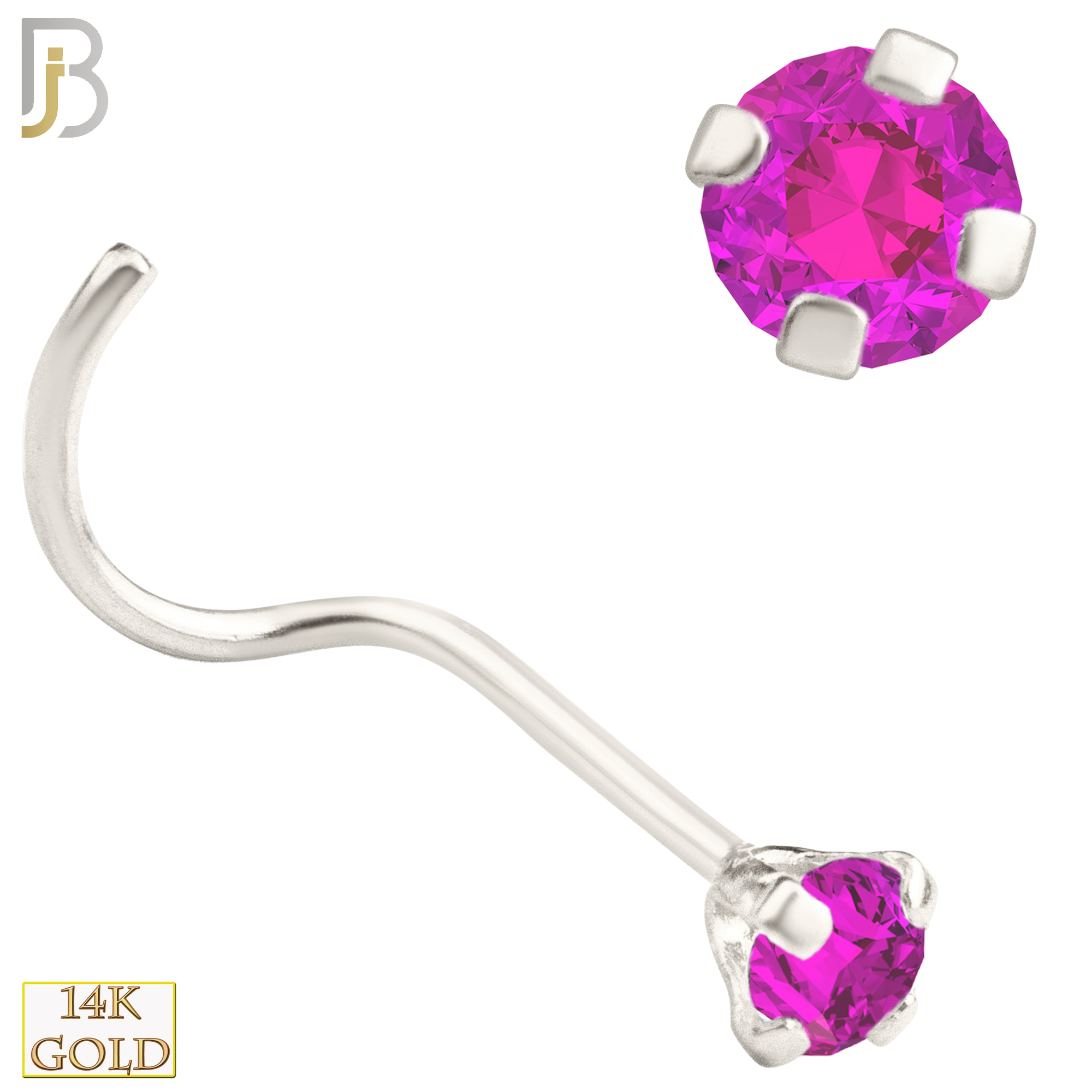 14-NR03CWP - 20g 14k White Gold Nose Screw with Pink Colored CZ - 2.5mm image