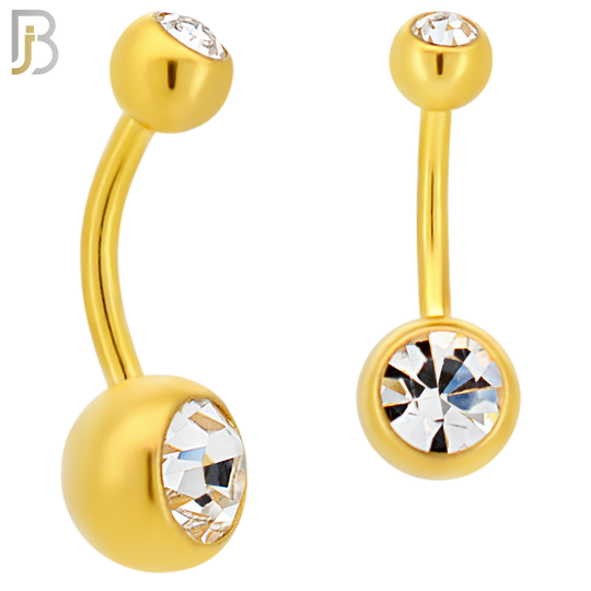 NB01GC - 316L Stainless Steel Gold Plated Double Gem Bezel Set Clear Zircon Plain Banana Belly Navel Ring (PACK OF 6) image 0